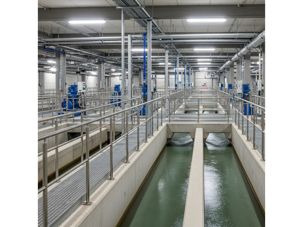 Assainissement illustrant un système industriel de gestion et de traitement des eaux usées