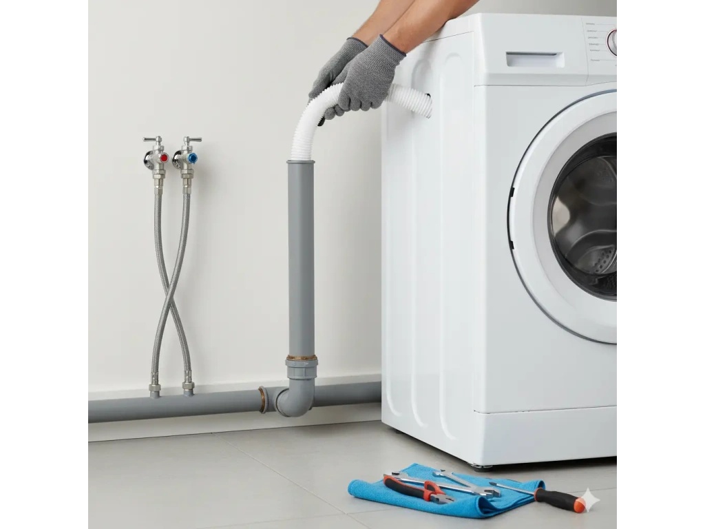 Robinet machine avec pose d’un tuyau d’alimentation d’eau pour lave-linge domestique