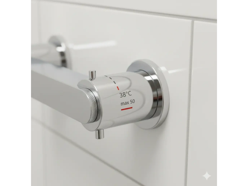 Robinet thermostatique installé sur une douche moderne pour régler précisément la température de l’eau