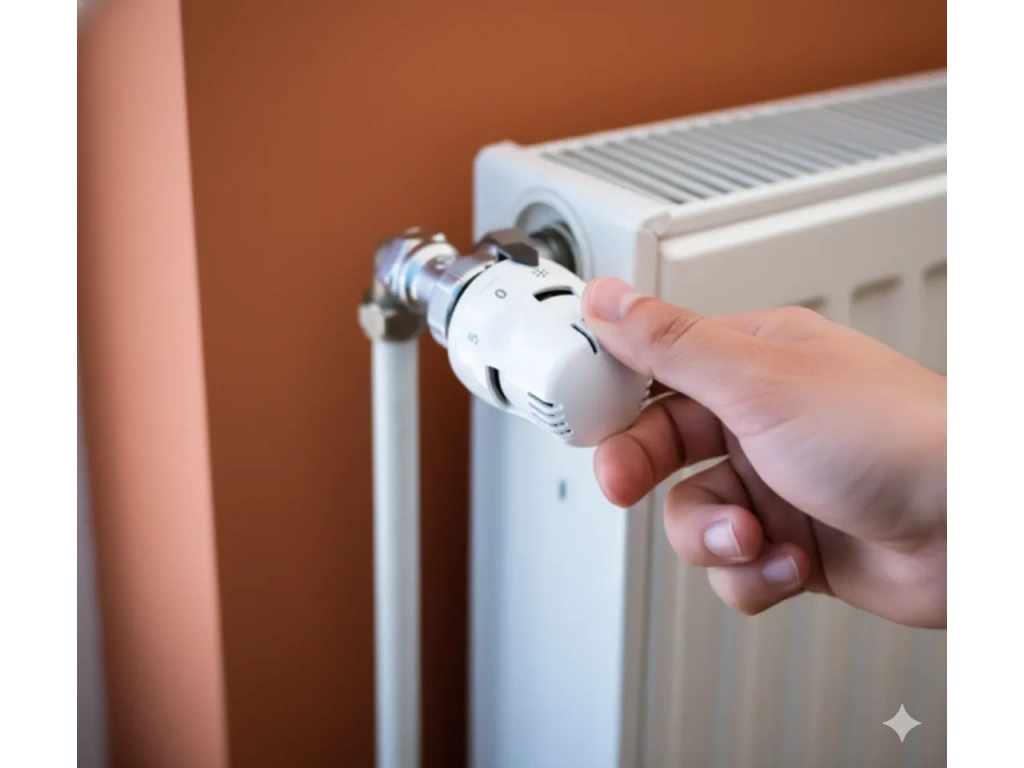 Vanne thermostatique réglée à la main sur un radiateur pour ajuster précisément le confort thermique